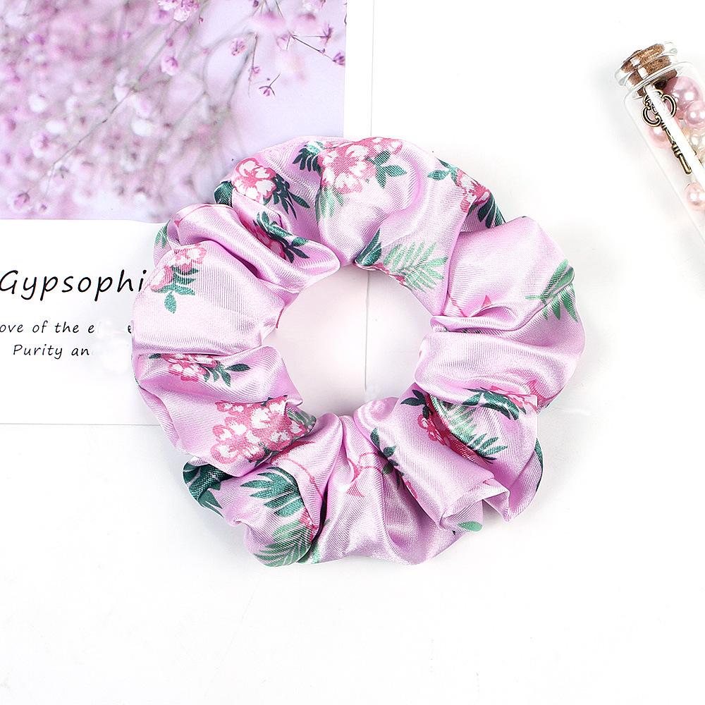 New Satin Printed Flower Floral Scrunchie Women Girls Elastic Hair Rubber Bands Accessories Tie Hair Ring Rope Holder Headdress