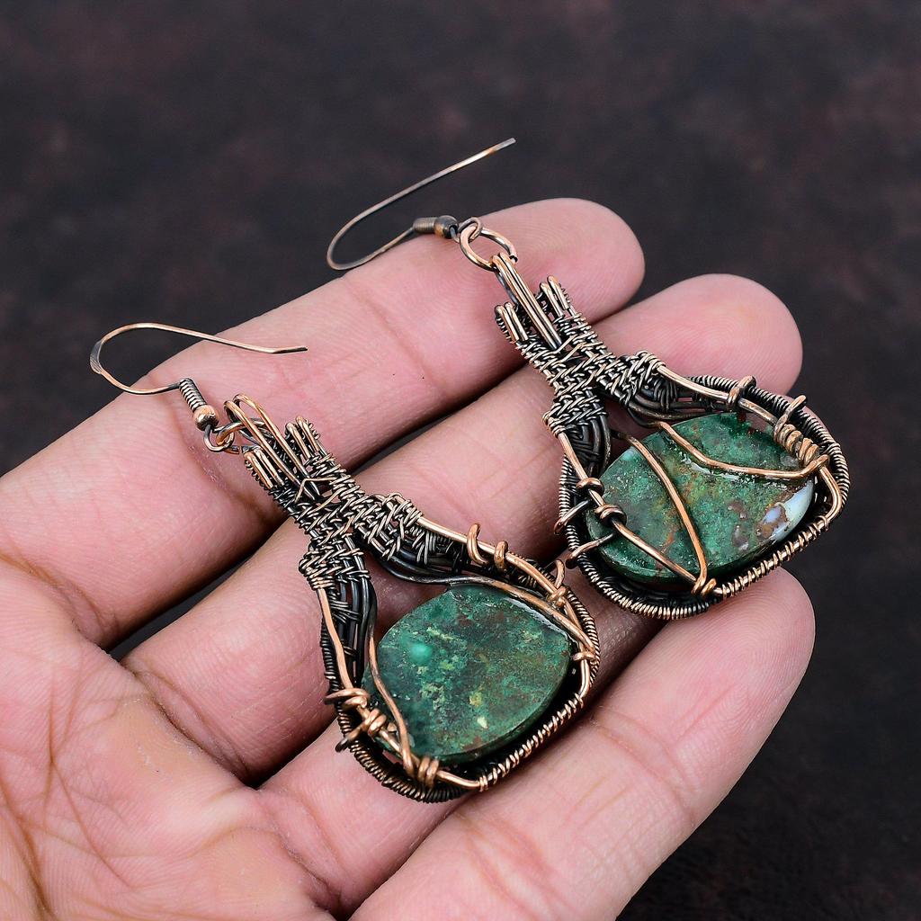 Cuprite Chrysocolla Earring Copper Wire Wrapped Earrings Handmade Earring Copper Jewelry Gemstone Earrings Wire Wrap Jewelry Gift For Mother