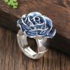 CopperOil Blue Rose Rings For Women Punk Vintage Flower Wedding Band Engagment Jewelry