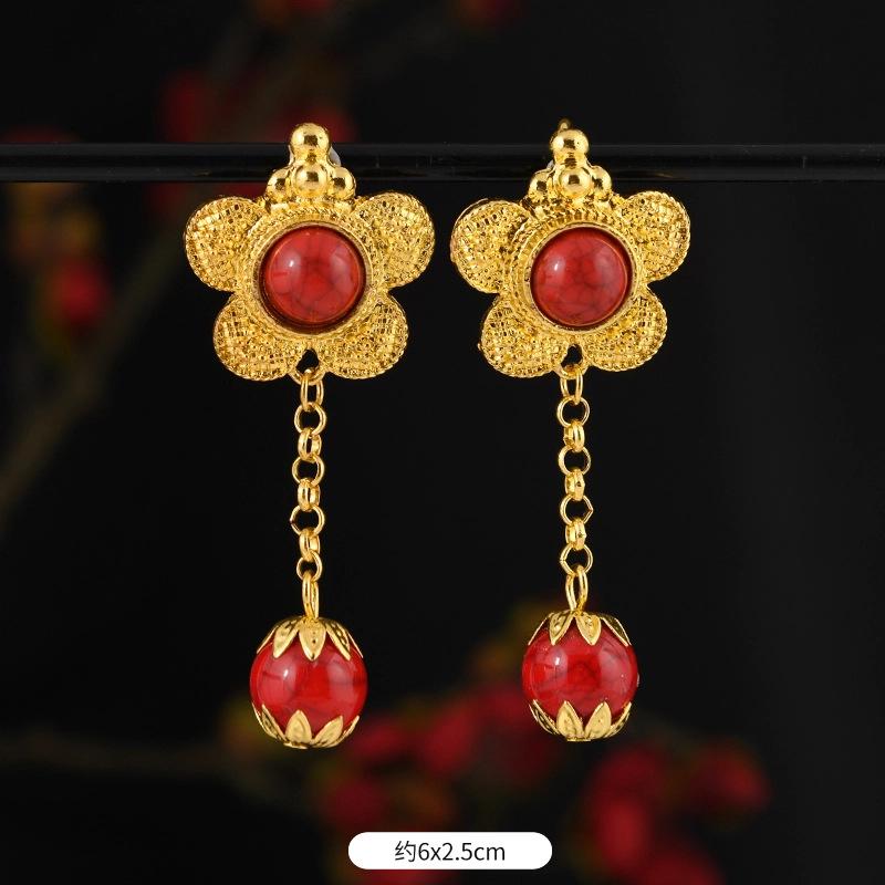Xizang few earrings Nepal gold Tibetan style long earrings Tibetan women's earrings Tibetan clothing accessories