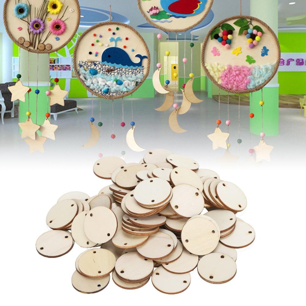 100pcs With Hole Wooden Pendants Round Wooden Circles Wood Handmade DIY Wood Chips Craft Decoration