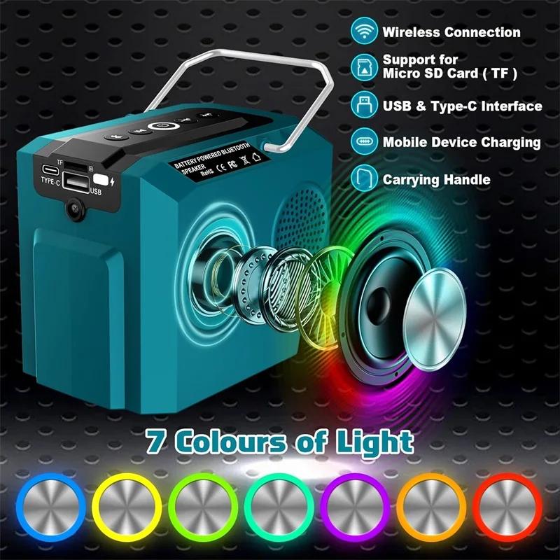 Dual Diaphragm Cordless Bluetooth Speaker for Makita/Dewalt/Milwaukee/Bosch 18V Lithium Battery with USB