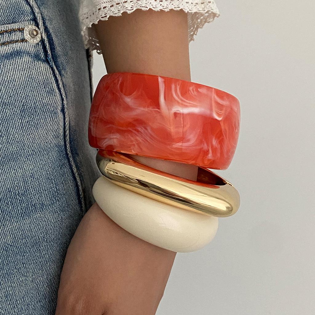 Exaggerated Resin Smudge Wide Face Bracelet Bracelet Retro Geometric Metal Glossy Ring