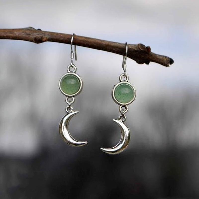 

Creative Personality Copper Color Moon Earrings Exquisite Round Inlaid Green Stone Drop Earrings for Women Engagement Zircon белый