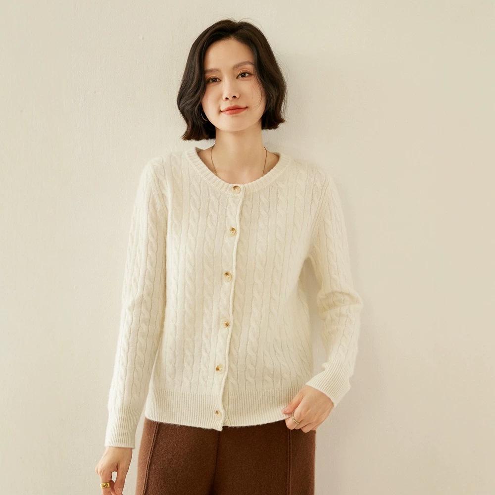 Lauren Chunky Knit Cardigan: Women's Autumn Winter Cashmere Jacket, Round Neck, Simple & Fashionable Sweater.