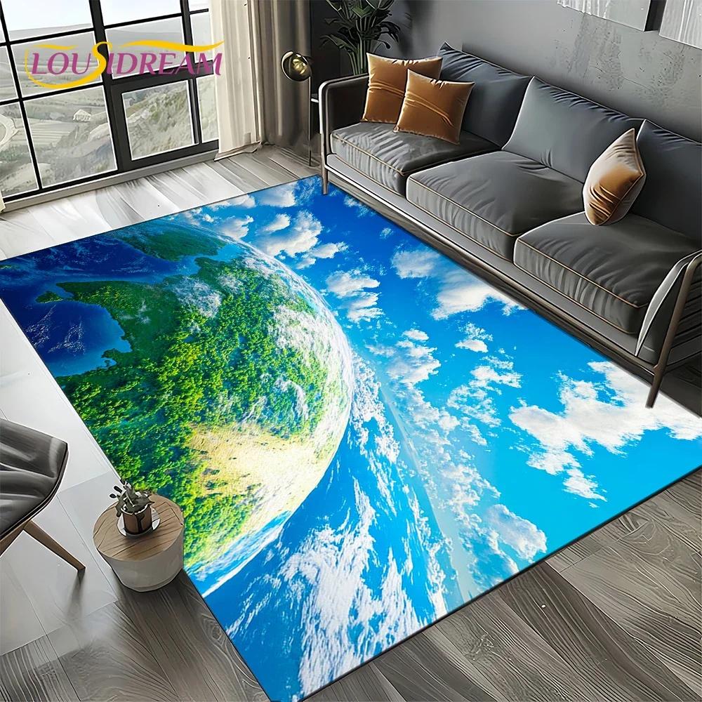 Milky Way Universe Space Stars Black Hole Galaxy Earth Carpet Rug for Living Room Bedroom Sofa Decoration,Non-slip Floor Mat