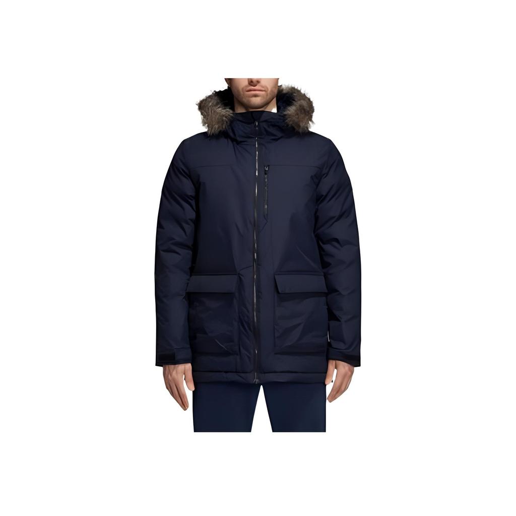 Adidas Outdoor Sports Fur-Collared Hooded Jacket Parka Men Outerwear Legend-Ink-Blue CY8602