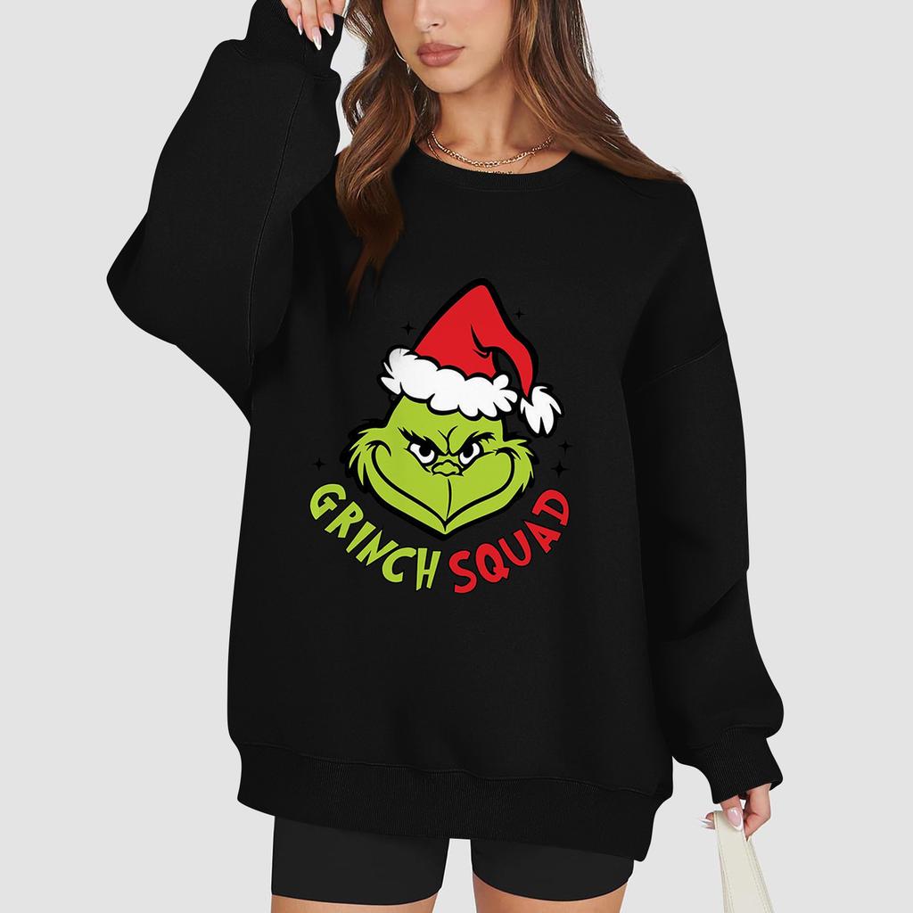Women's Fashion Long Sleeve Print Round Neck Loose Pullover Sweater Top