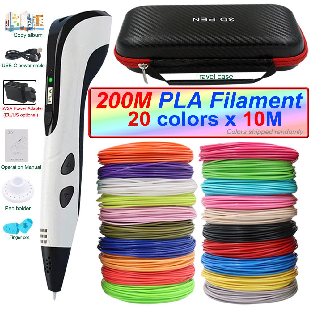 Nowy długopis 3D Długopis 3D dla dzieci z zasilaczem 200M Filamentu PLA Etui podróżne Prezent urodzinowy na Boże Narodzenie dla dzieci