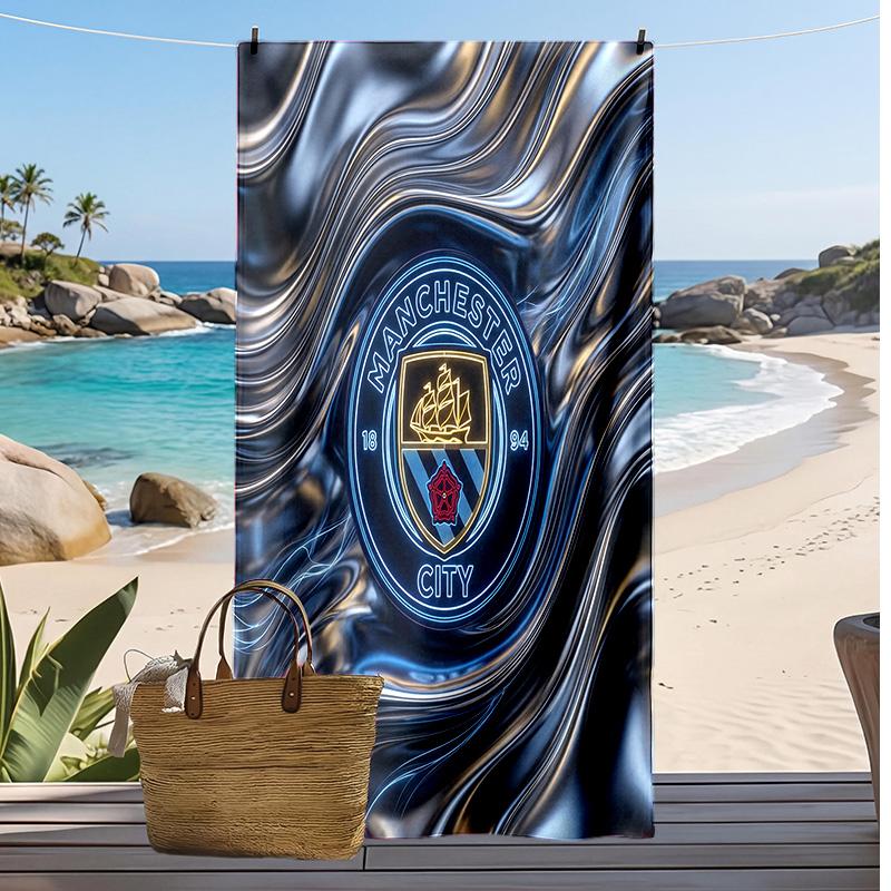 Serviette de plage imprimée Manchester City Séchage rapide Serviette douce Couverture de plage rectangulaire grande portable pour voyage Piscine