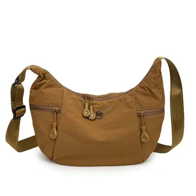 

Japanese waterproof cloth bag, men s and women s versatile shoulder messenger bag, multi-functional nylon lightweight croissant bag коричневий