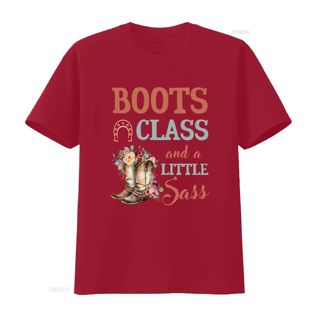Horse T Shirt Boots Class And A Little Sass Lover Rider Owner Trainer HOR278F01 Vintage Washed Top For Everyday Wear Stretched