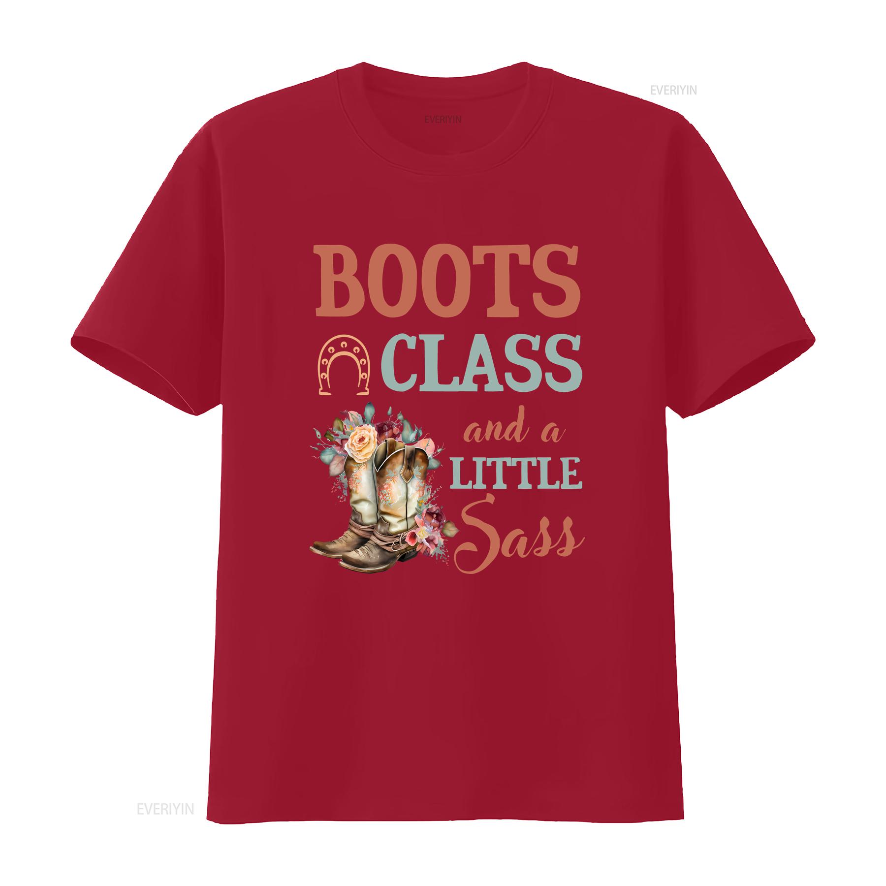 

Horse T Shirt Boots Class And A Little Sass Lover Rider Owner Trainer HOR278F01 vintage Washed Top For Everyday Wear Stretched S