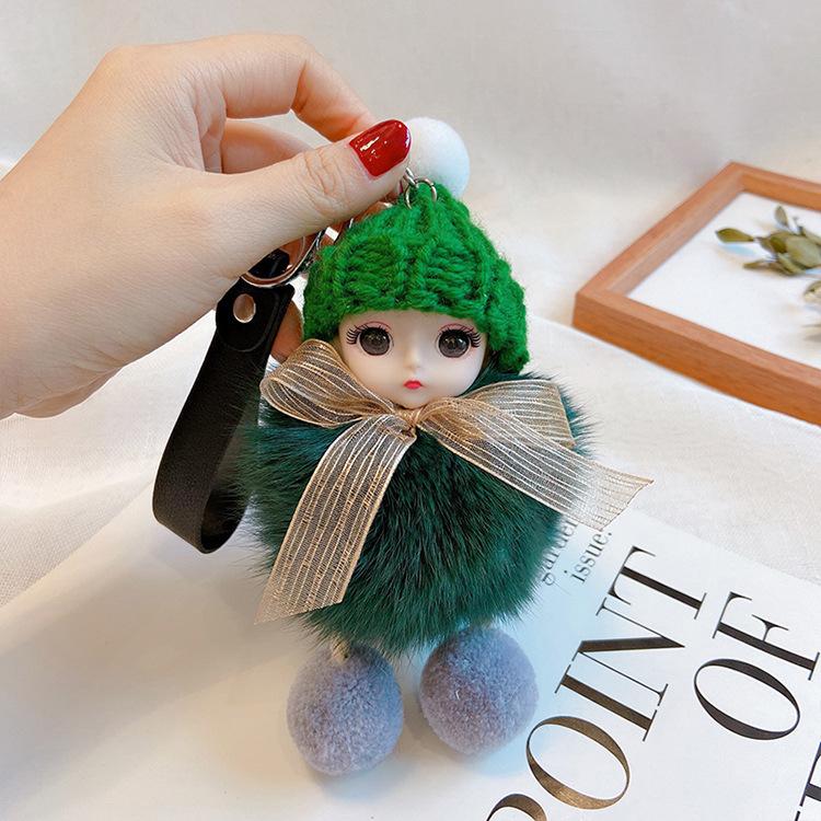Pompom Sleeping Doll Keychain Cute Fluffy Plush Doll Keychains Women Girl Bags Keyrings Cars Key Ring Gift Charming Decoration