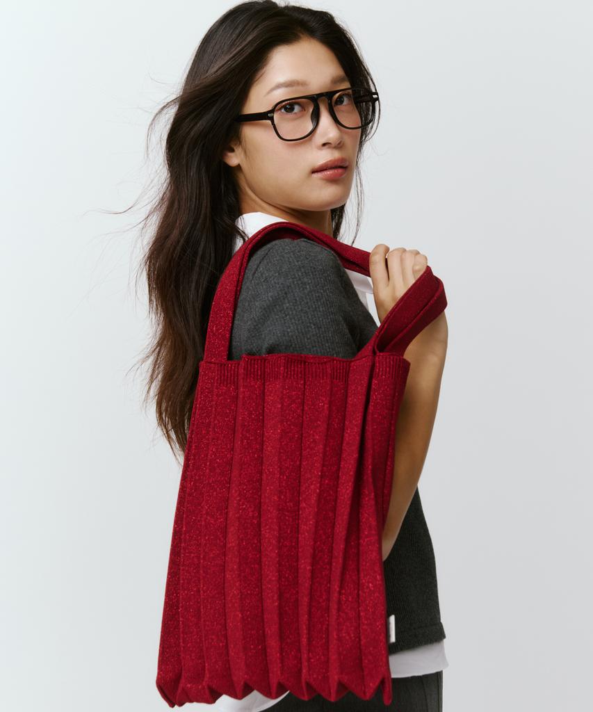 Pleatsmama New Shoulder Bag Glitter Burgundy