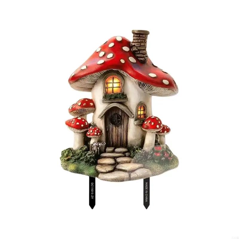 

6XDD расписанные вручную смоляные грибные домики-колышки для садовых украшений, идеально подходящие для любителей садоводства, проекты «сделай сам» для использования в помещении и на открытом воздухе