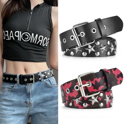 Damengürtel Modischer fünfeckiger Sterngürtel Y2k Gürtel Camouflage Punk Hiphop Rock Herrengürtel gepaart mit Jeansgürtel Pu-Ledergürtel