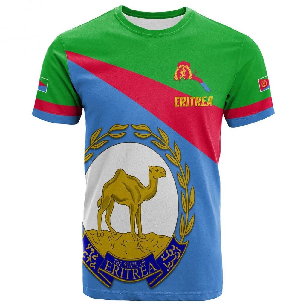 Sommer-T-Shirts mit Rundhalsausschnitt und 3D-Aufdruck der eritreischen Flagge, modisch, lässig, kurzärmelig, für Kinder und Jungen