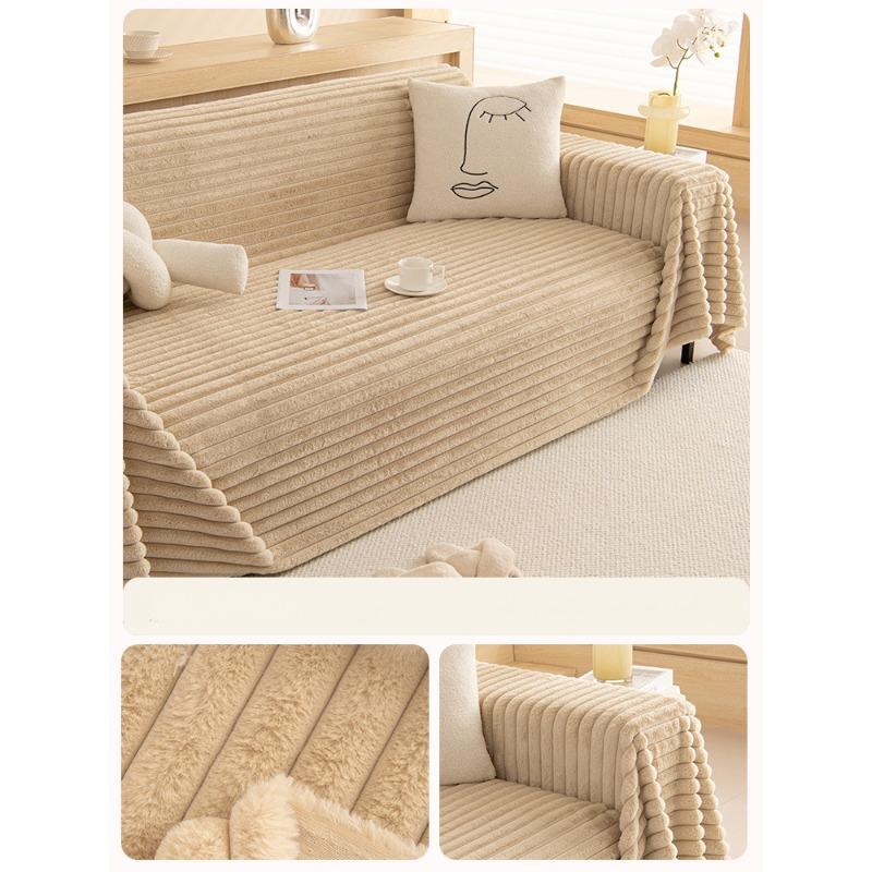 

Cream Furry Rabbit Plush Sofa Cover Winter Anti-Scratching Soft Towel Cloth Full Protection 180*130cm