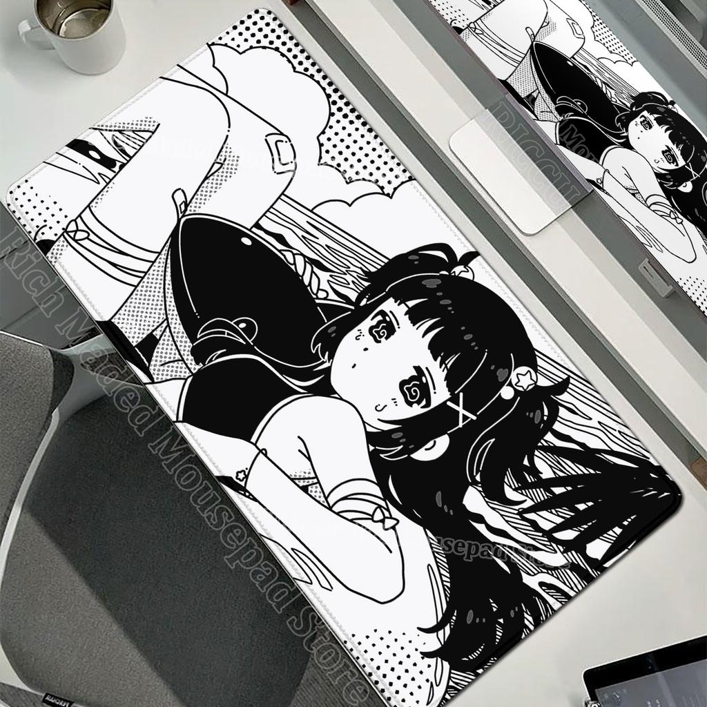 Black White Anime Girl Mouse Pad Large Gaming Non-Slip Mousepad Keyboard Pad Laptop Computer DeskMat Lock Edge Y2K Mouse Carpet