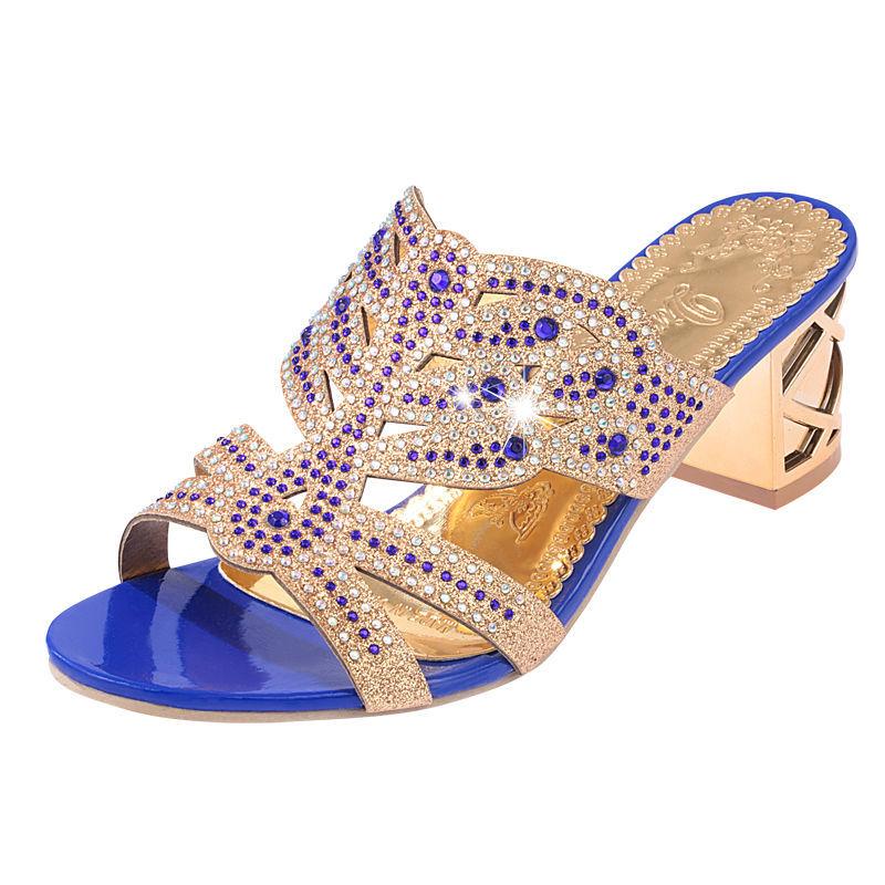 Outside Shoes for Women Rhenstone Sandals Heeled 39 Slides Summer 2025 Luxury Woman Slippers On Sale Chic and Elegant H Sandal