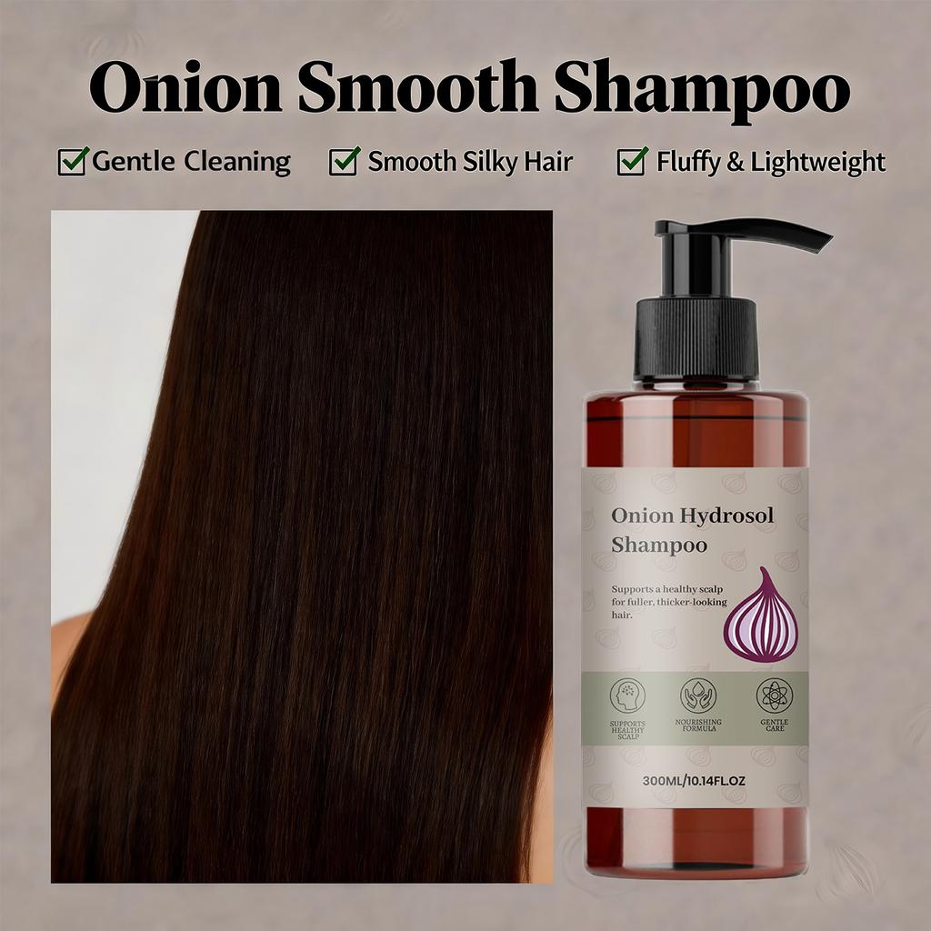 Onion Hydrosol Shampoo 300ml, Gentle Daily Hair Cleanser, Smooth Lightweight Refreshing Voluminous Shampoo for Hair