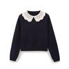 Autumn European & American Women's Color Block Crochet Collar Knit Sweater & Skirt Set