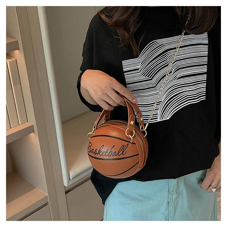 Trendy Letter Chain Basketball Bag New Fashion Korean Style Solid Color Simple Handheld Shoulder Bag for Women