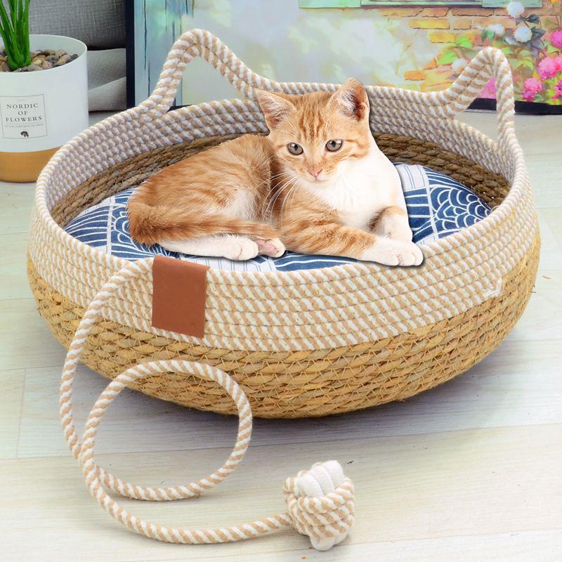 Panier pour chat universel extra large en paille tressée - Chaud, nid pour chaton quatre saisons