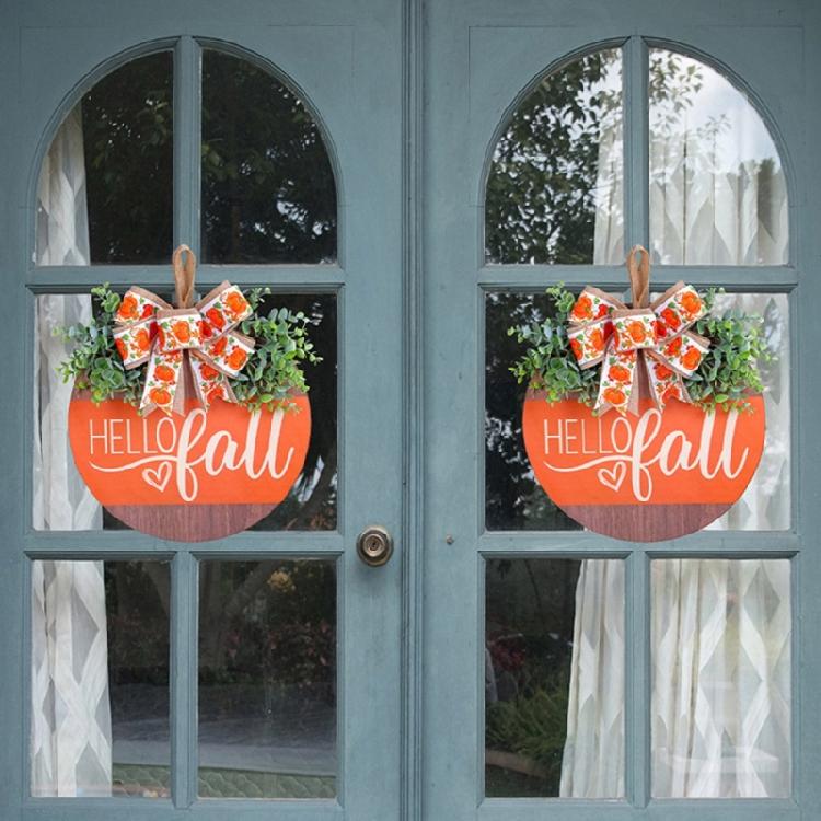 Elegant Fall Pumpkins Bowknot Wood Hanging Ornament Sign Fashion Accessory for Festival Home and Yard Decoration