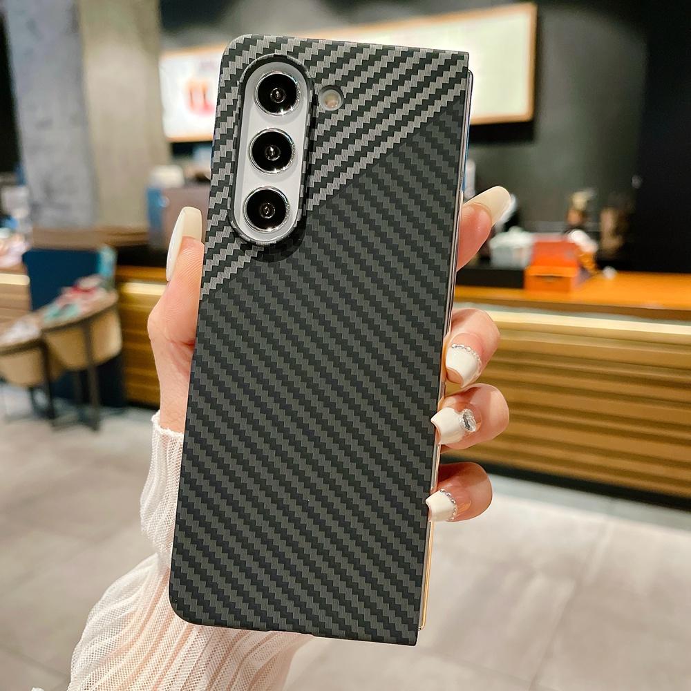 Husă Subțire cu Model din Fibră de Carbon pentru Telefon Samsung Galaxy Z Fold 7 6 5 4 3 Capac Dur din PC