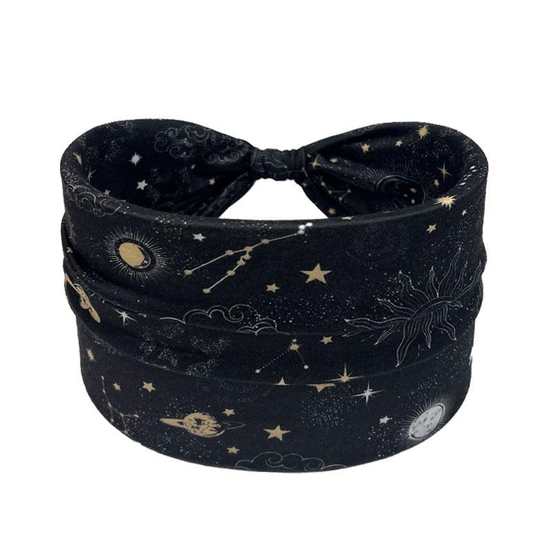 Boho Wide Headband for Women Girls Ethnic Star Print Knotted Hairband Soft Elastic Hair Wrap