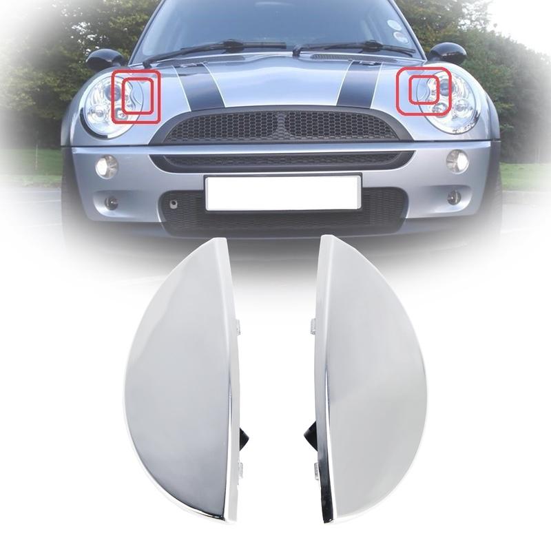 2Pcs L+R Black/Silver Headlight Washer Cover For BMW For Mini Cooper 2001-2006 Front Headlight Washer Nozzle Cover Accessories