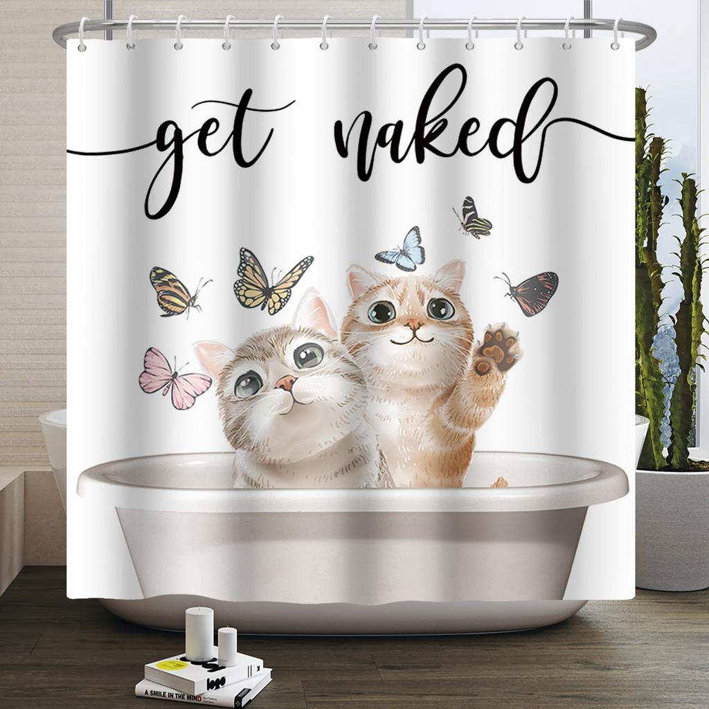 Cortină de duș amuzantă cu pisici, desene animate, pisici drăguțe, câine, cortină de duș pentru copii pentru baie, poliester impermeabil, decor pentru casă, cortine de duș