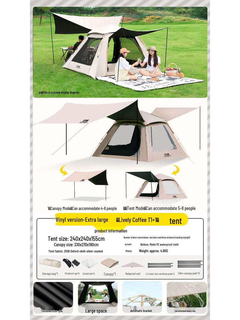 Octagonal Vinyl Camping Canopy: Thickened, Portable Sunshade & Rainproof Butterfly Awning