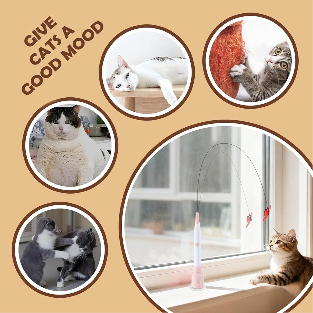 Interactive Switchable Butterfly Pattern Cat Teasing Stick With Removable Handle 360° Swivel Automatic Cat Teaser For Kittens