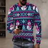 Men Plus Size Black Round Neck Long Sleeve Christmas Neon Printed Pullover T Shirt