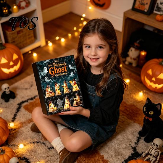 Halloween Tabletop Decorations Advent Calendar 2026, 24 Day Countdown Box with Trick or Treat Gifts Ghost Mini Figures, Collectible Toy Set for Kids