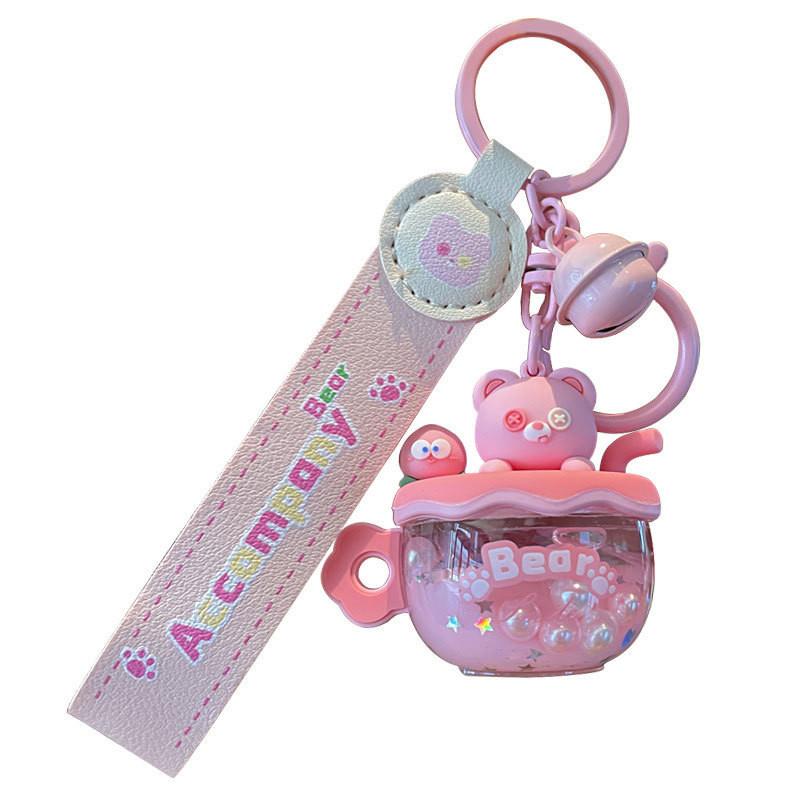 Pink Adorable Bear In Teacup Silicone Keychain Cute Gift For Friends And Couples