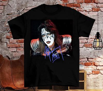 Nowa czarna koszulka z krótkim rękawem AG836 Unisex z podpisem ACE FREHLEY, wszystkie rozmiary