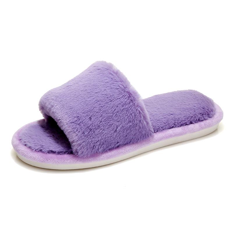 Fairy Style Women's Solid Color Furry Slippers for Outdoor Wear - Autumn 2023 Collection