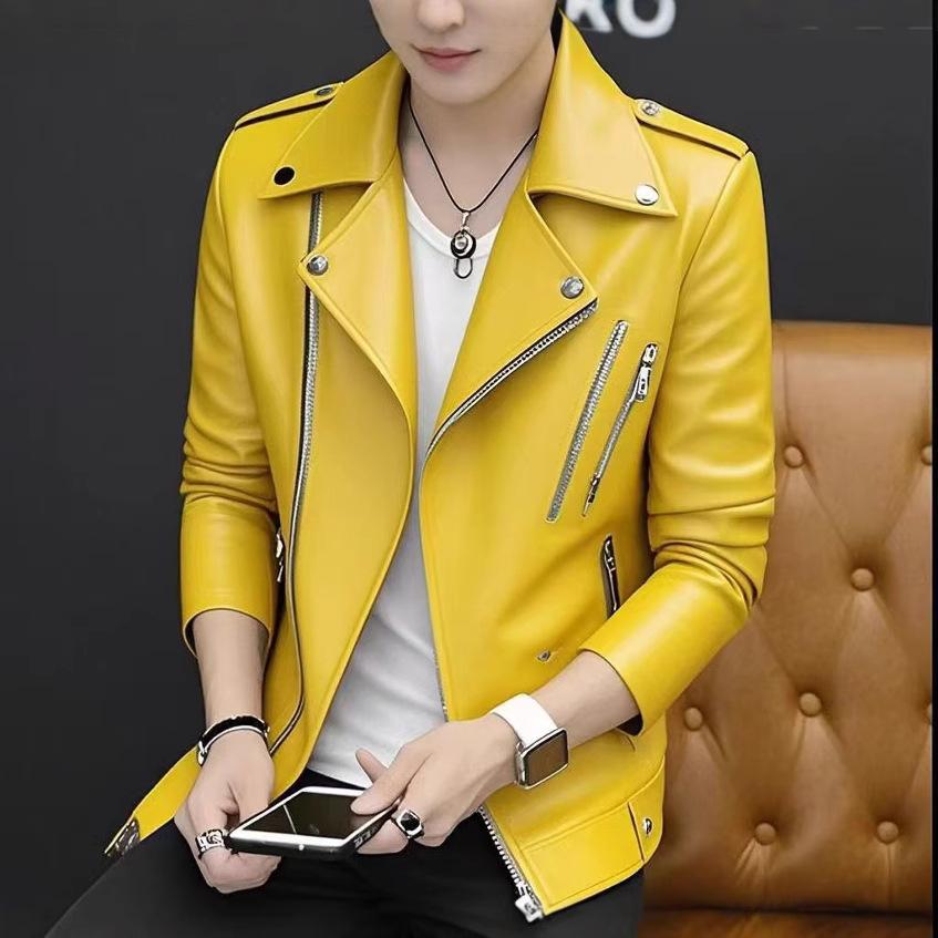 Men's coat spring and autumn trendy brand handsome leather jacket new popular large size men's leather jacket casual and versatile