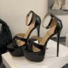 Black Patent Leather Women Sexy Fetish Sandals Thick Bottom Open Toe Platform High Heels Party Stripper Shoes Size 35-42