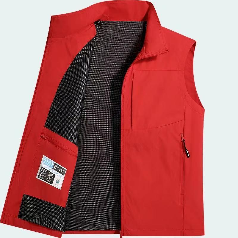 

Autumn and Winter Casual Vest for Men s Vest Outdoor Middle-aged and Elderly Pocket Sleeveless Jacket Stand Collar L красный