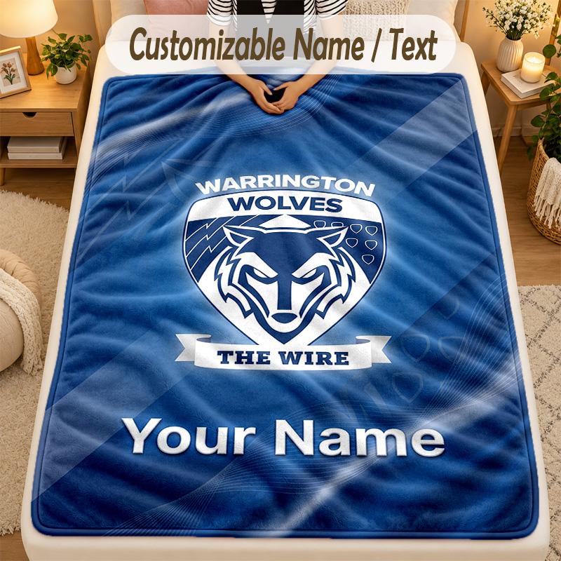 Flannel BlanketWarrington Wolves Custom Name Text Personalized Soft Warm Throw Blanket Home Decor Gift