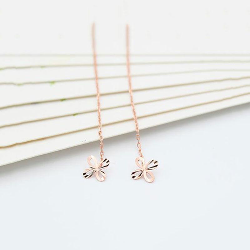 Exquisite Russian 585 Purple Gold Four-Leaf Clover Earline Ins High Value Temperament Versatile Rose Gold Plated Ear Jewelry