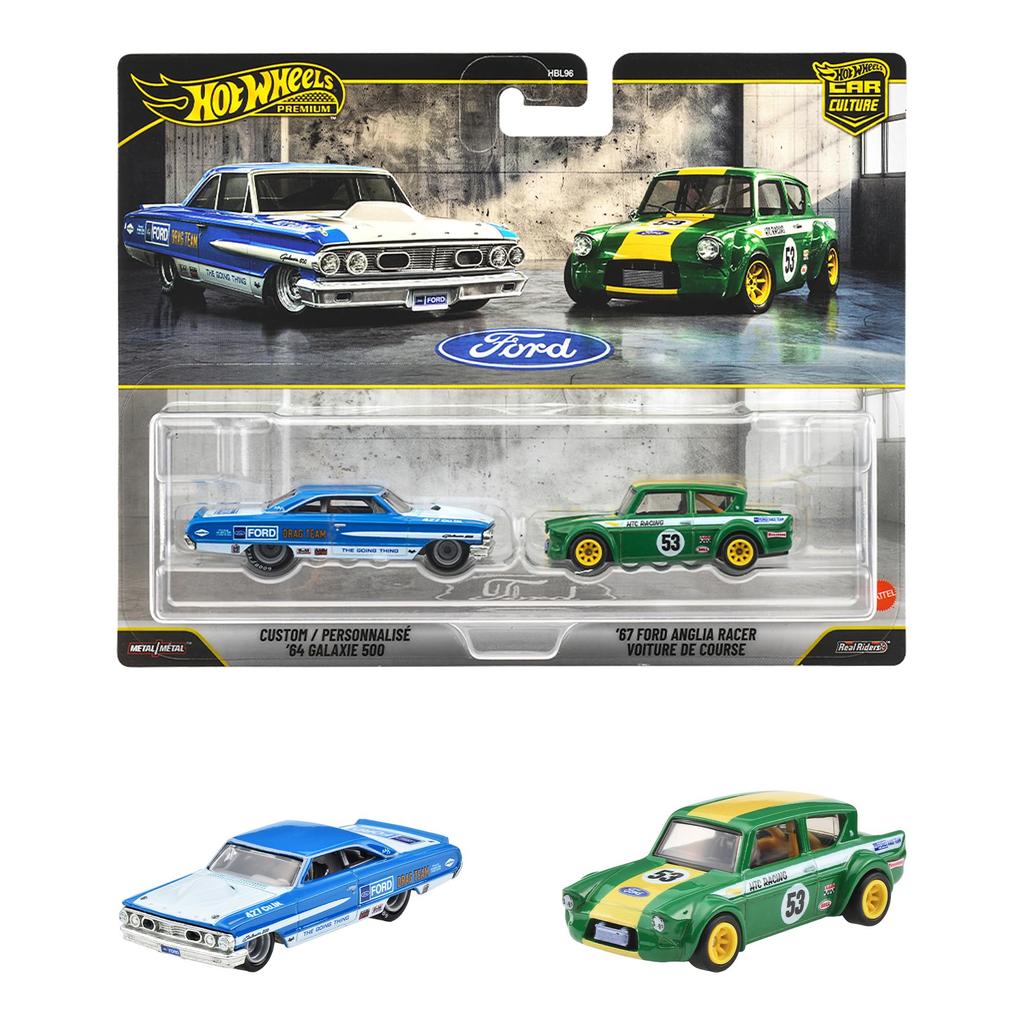 Hot Wheels Premium Custom Galaxy 500 Ford Anglia Racer Vehicle Toy Diecast Car JHW50 2-Pack '64 / '67 (Ages 3+) Multi-color