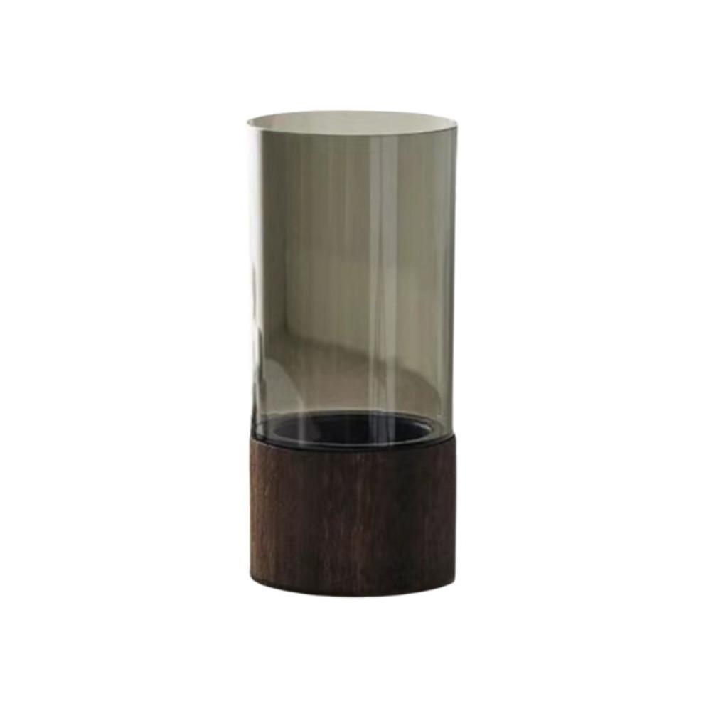 Wooden Base Acrylic Flowers Vase Transparent Light Luxury Vase Simple Hydroponic Vase  Living Room