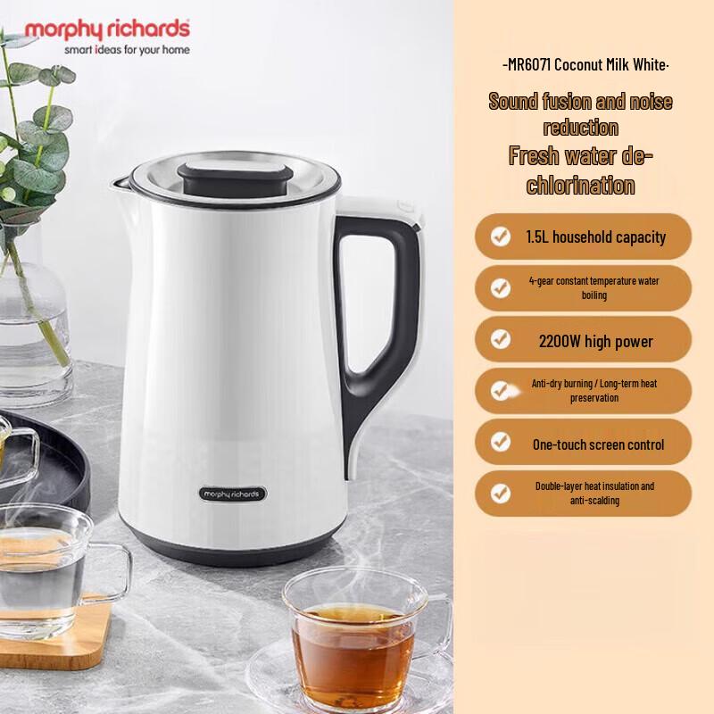 Термостатический электрический чайник Morphy Richards 1,5 л, бесшумный, с китайской вилкой (адаптер в комплекте)