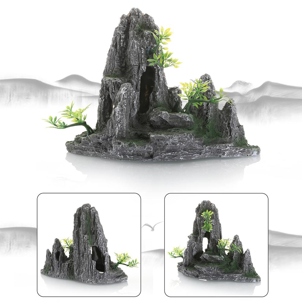 Aquarium Decoration Simulation Rockery Fish Tank Landscaping Stone Ornament Artificial Resin Mountain Fish Hiding Cave Stone Decor